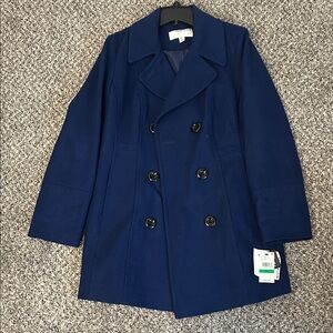 NWT Anne Klein Navy Double-Breasted Peacoat